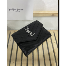 입생로랑 [ SAINT LAURENT ] 컴팩트 3단 모노그램 은장 반지갑